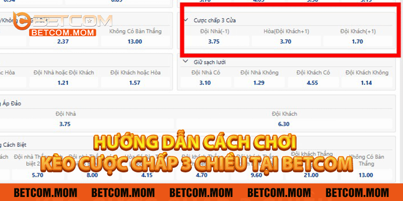 Hướng dẫn cách chơi kèo cược chấp 3 chiều tại Betcom