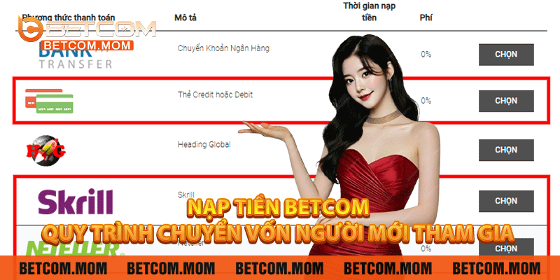 Nạp tiền Betcom – Quy Trình Chuyển Vốn Người Mới Tham Gia